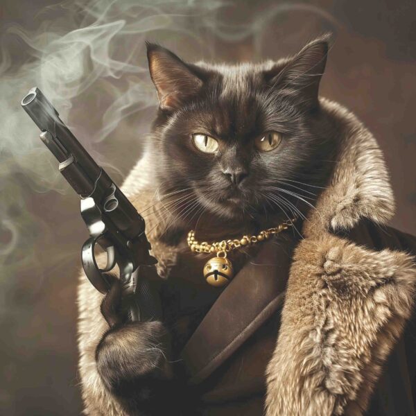 Gangster Black Cat Gun Fur Coat