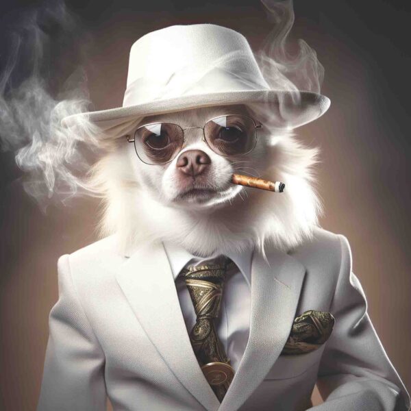 Gangster Chihuahua Long Hair White Smoking