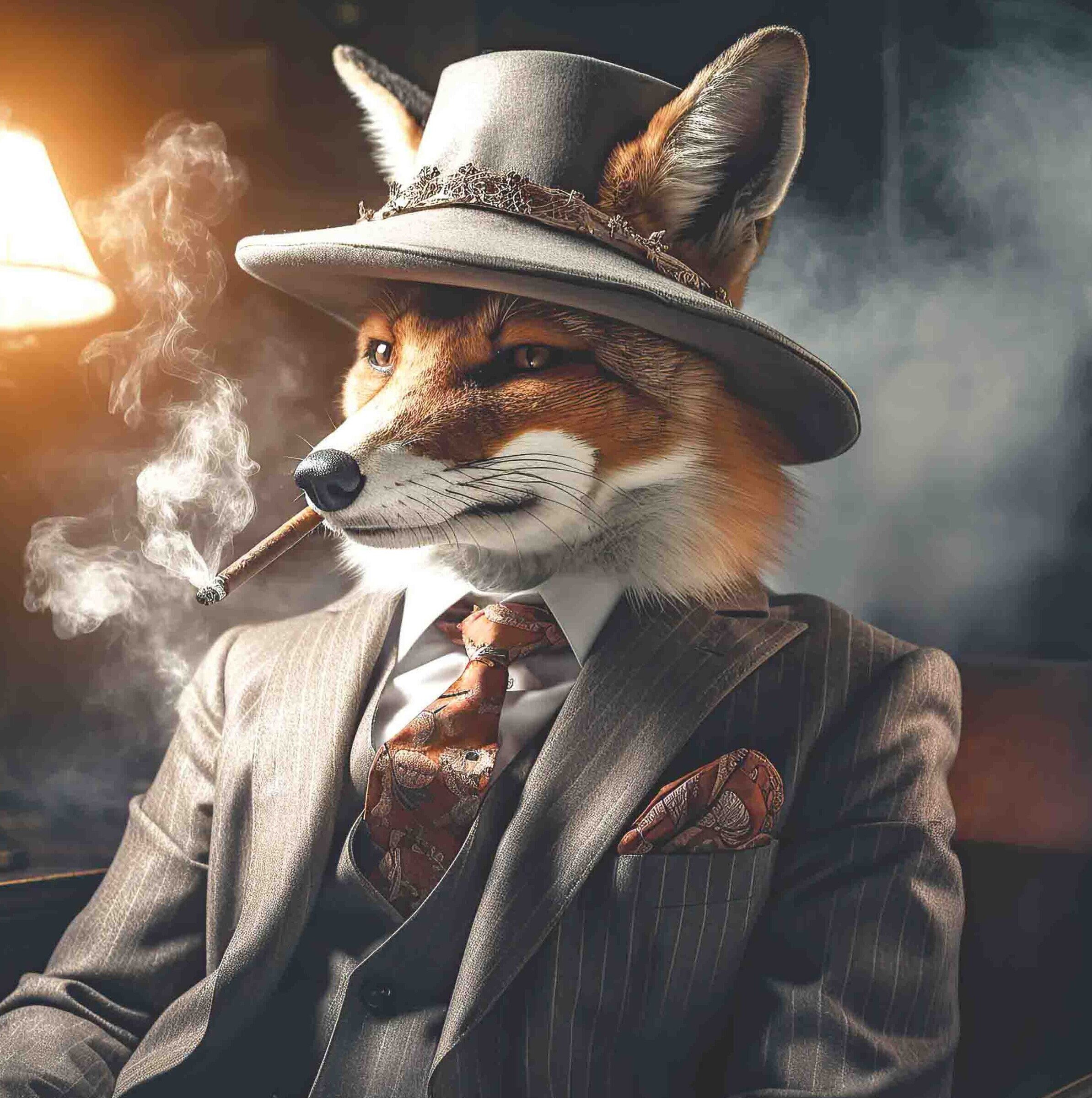 Gangster Fox Smoking Grey Suit