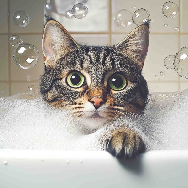 Grey Tabby Cat Bubble Bath