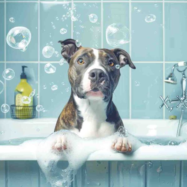 Grey & White Staffy Bubble Bath