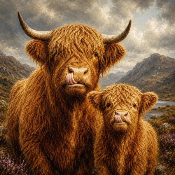 Highland Cow Father & Son