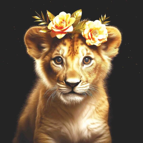Lion Cub Girl Flowers