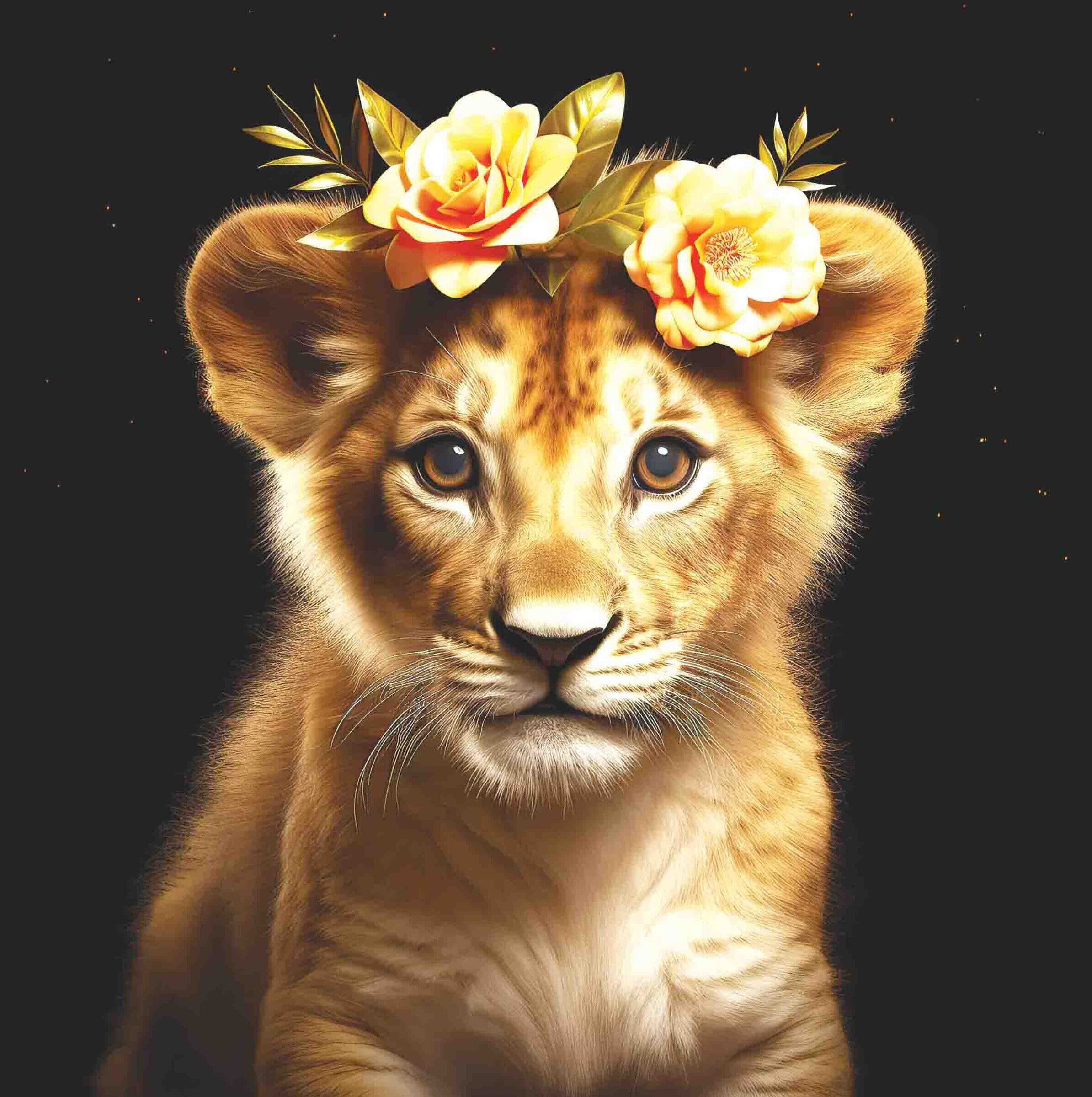 Lion Cub Girl Flowers