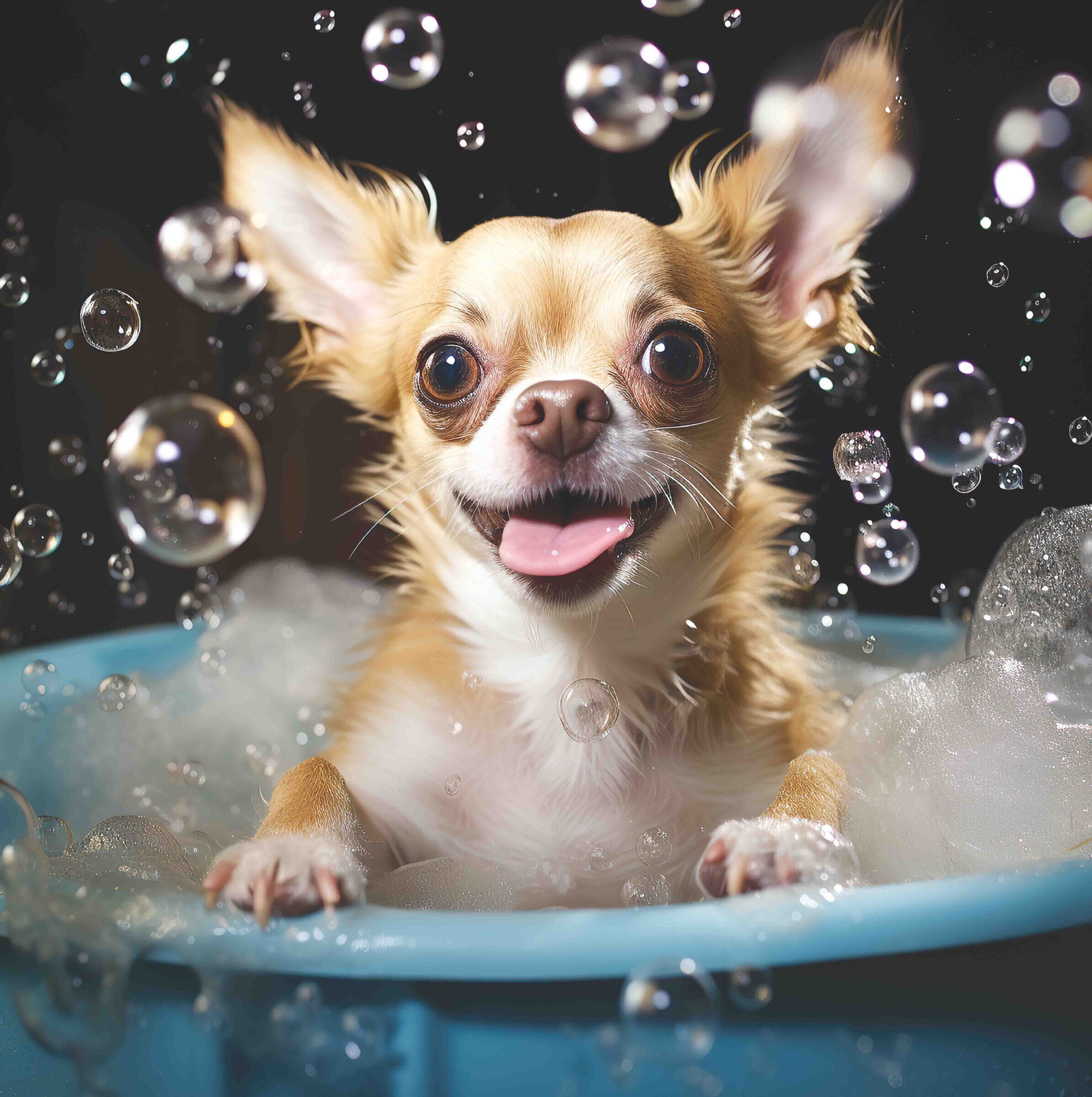Long Haired Chihuahua Bubble Bath