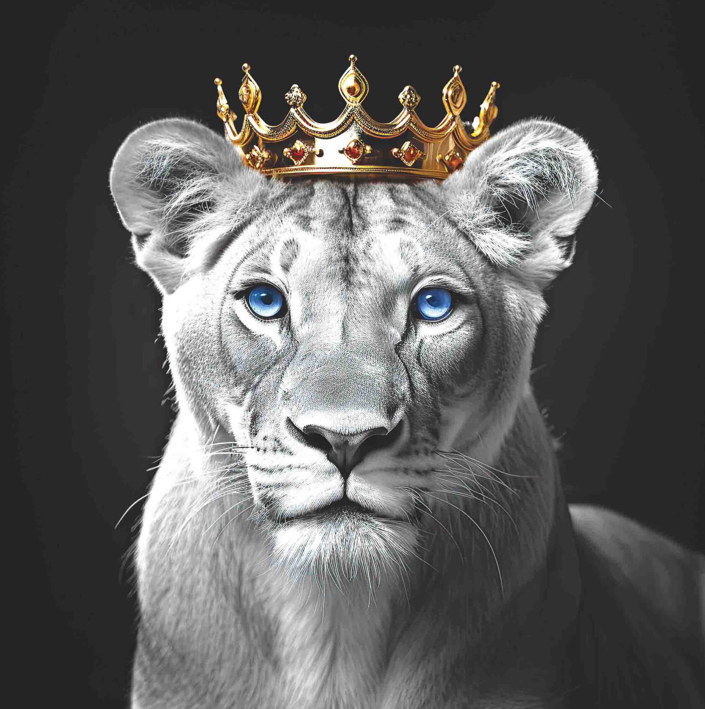 Majestic Lioness Facing Forward Black BG BnW