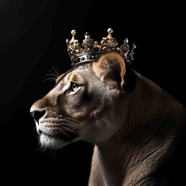 Majestic Lioness Side View Black Background
