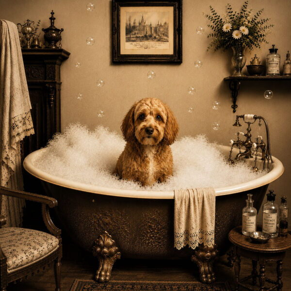Sepia Bathtime Cockerpoo