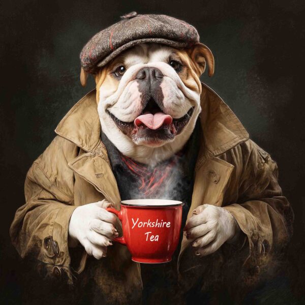 White & Tan English Bulldog Yorkshire Tea