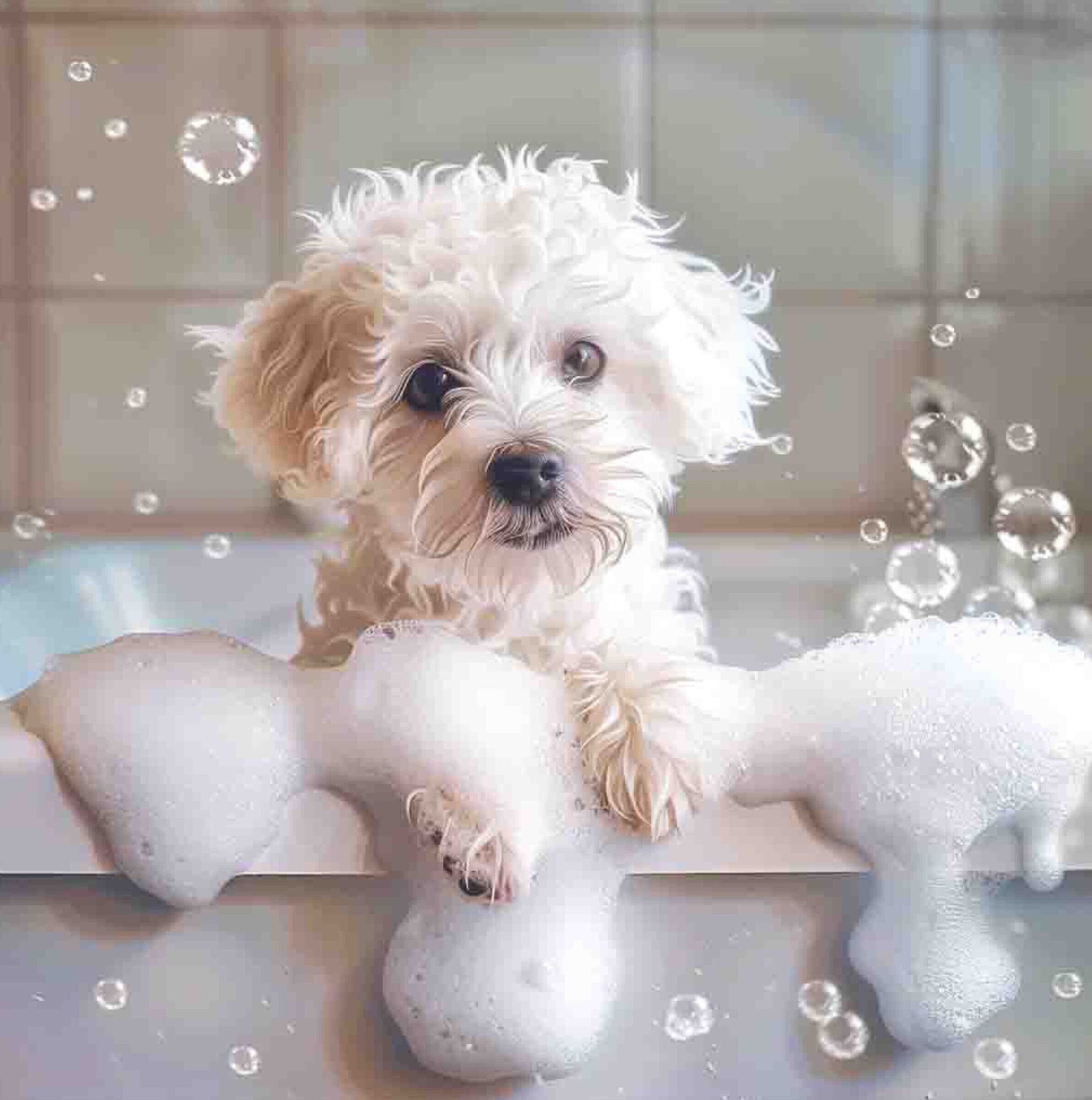 White Bichon Frise Bubble Bath