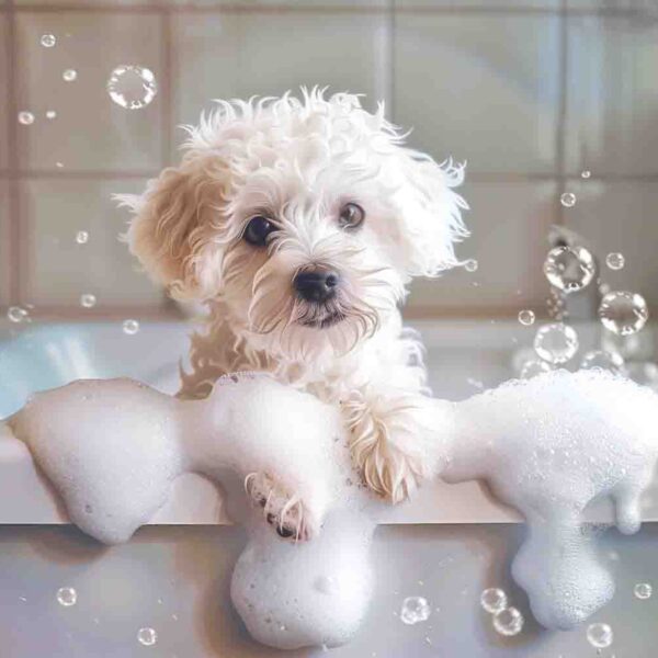 White Bichon Frise Bubble Bath