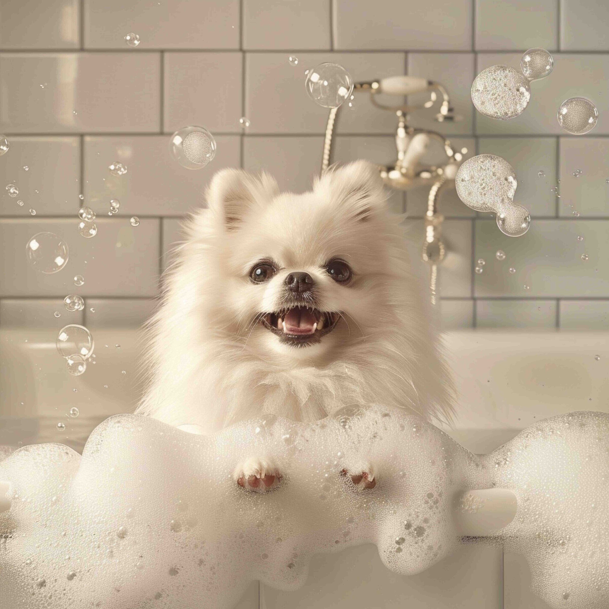 White Pomeranian Bubble Bath