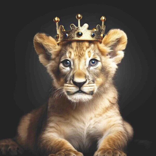 Majestic Lion Cub Facing Forward Black BG