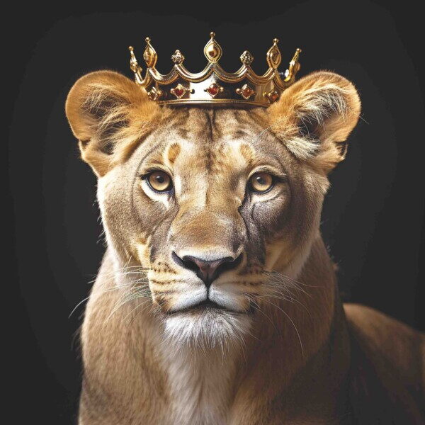 Majestic Lioness Facing Forward Black BG
