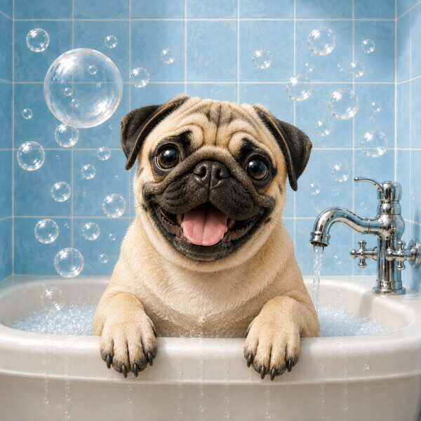 Pug in the Bath