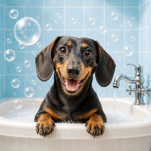 Sausage Dog in the Bath