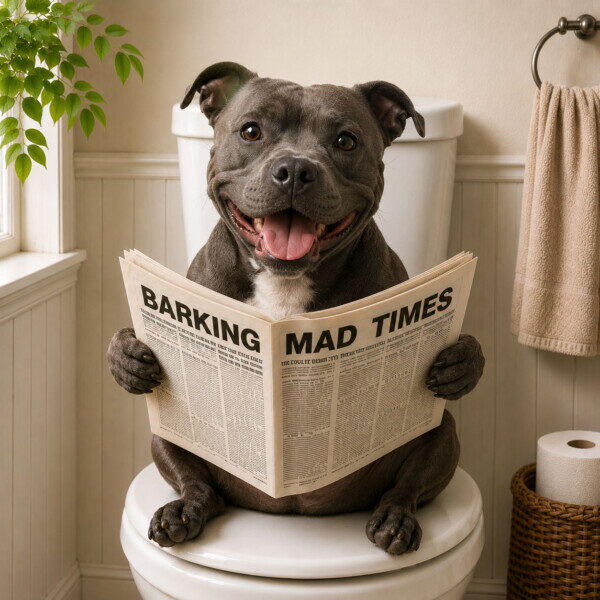Staffy on Toilet