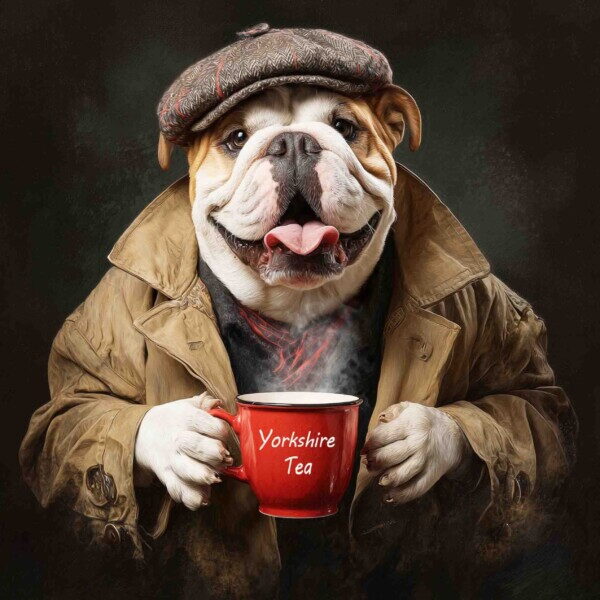 White & Tan English Bulldog Yorkshire Tea