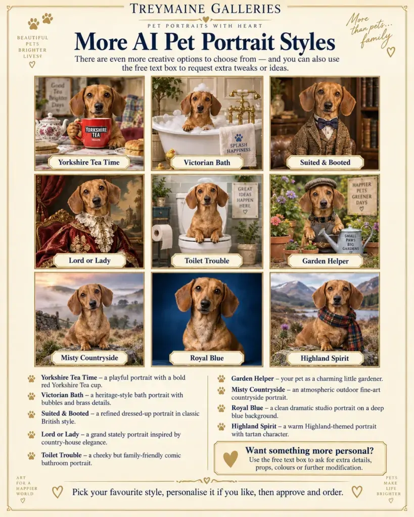 More Treymaine Galleries AI pet portrait styles